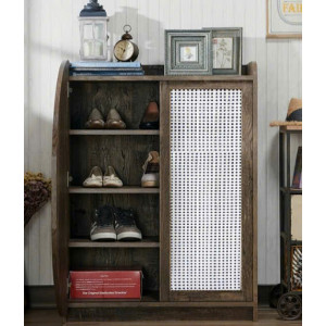 Dark Walnut Oil - 80cm : Tủ Giày Gỗ Sồi + Đan Lưới Mắt Cáo